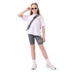 TOMMY LIFE Beyaz-Haki Pamuklu O Yaka Standart Fit Baskılı Kız Çocuk Tayt Takım, 7-8 Yaş