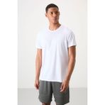 Tommy Life Beyaz Nefes Alan Dokulu İnce Esnek Standart Fit Erkek Performans T-Shirt - 88388 - 2XL