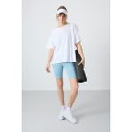 Tommy Life Beyaz Penye Modal Yumuşak Tuşeli Oversize Fit Basic Kadın T-Shirt- 97285 - XL