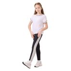 TOMMY LIFE Beyaz-Siyah O Yaka Yan Şerit Detaylı Standart Fit Performans Kız Çocuk Tayt, 8-9 Yaş