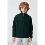TOMMY LIFE Çam Yeşil Kalın Yumuşak Dokulu Standart Fit Nakışlı Polar Erkek Çocuk Sweatshirt - 11221