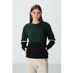 Tommy Life Çam Yeşili Kompakt Pamuklu Kalın Pürüzsüz Dokulu O Yaka Oversize Fit Kadın Sweatshirt - 97289