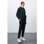 TOMMY LIFE Çam Yeşili-Lacivert Pamuklu Kalın Kapüşonlu Oversize Fit Kadın Eşofman Takım - 95343