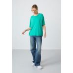 Tommy Life Deniz Yeşili Penye Modal Yumuşak Tuşeli Oversize Fit Basic Kadın T-Shirt- 97285 - XL