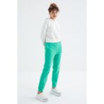 Tommy Life Deniz Yeşili Yüksek Bel Şardonlu 3 İplik Pamuklu Basic Kadın Eşofman Alt - 94624 - XL