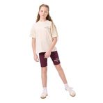 TOMMY LIFE Ekru-Bordo Pamuklu O Yaka Standart Fit Baskılı Kız Çocuk Tayt Takım, 10-11 Yaş