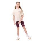 TOMMY LIFE Ekru-Bordo Pamuklu O Yaka Standart Fit Baskılı Kız Çocuk Tayt Takım, 11-12 Yaş