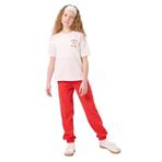TOMMY LIFE Ekru-Fiesta O Yaka Baskılı Lastik Paçalı Kız Çocuk Eşofman Takımı, 8-9 Yaş