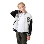 TOMMY LIFE Ekru Pamuklu İçi Tüylü Nakışlı Kız Çocuk Kolej Ceket, 10-11 Yaş