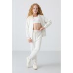 TOMMY LIFE Ekru Pamuklu İçi Tüylü Yumuşak Dokulu Standart Fit Nakışlı Kız Çocuk Eşofman Takım - 75148