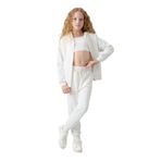 TOMMY LIFE Ekru Pamuklu İçi Tüylü Yumuşak Dokulu Standart Fit Nakışlı Kız Çocuk Eşofman Takım, 8-9 Yaş