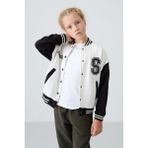 Tommy Life Ekru Pamuklu İçi Tüylü Yumuşak Dokulu Standart Fit Nakışlı Kız Çocuk Kolej Ceket - 75163 - 7 - 8 Yaş