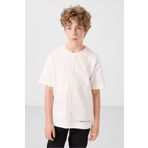 TOMMY LIFE Ekru Pamuklu Yumuşak Dokulu Oversize Basic Erkek Çocuk T-Shirt - 11297