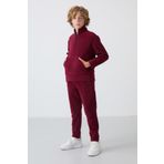 TOMMY LIFE Erguvan Kalın Yumuşak Dokulu Standart Fit Nakışlı Polar Erkek Çocuk Eşofman Takım - 11218