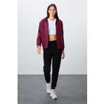TOMMY LIFE Erguvan-Siyah Pamuklu Kalın Kapüşonlu Oversize Fit Kadın Eşofman Takım - 95343