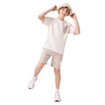 TOMMY LIFE Erkek Çocuk Eşofman Takımı, Ekru-Taş, Pamuklu, Oversize Fit, 8-9 Yaş