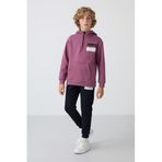 TOMMY LIFE Erkek Çocuk Eşofman Takımı, Soft Vişne-Lacivert, Pamuklu, Kalın İçi Tüylü, Standart Fit, Baskılı, 8-9 Yaş