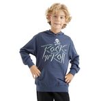 TOMMY LIFE Erkek Çocuk Kapüşonlu Sweatshirt, Petrol, Yazı Baskılı, Kanguru Cepli, 7-10 Yaş