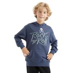 TOMMY LIFE Erkek Çocuk Kapüşonlu Sweatshirt, Petrol, Yazı Baskılı, Kanguru Cepli, 9-10 Yaş