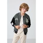 TOMMY LIFE Erkek Çocuk Kolej Ceket, Haki-Siyah, Nakışlı, Regular Fit, 8-9 Yaş