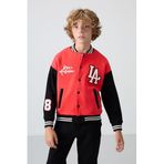 TOMMY LIFE Erkek Çocuk Kolej Ceket, Kırmızı-Siyah, Nakışlı, Regular Fit, 14-15 Yaş
