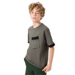 TOMMY LIFE Erkek Çocuk T-Shirt, Haki, Pamuklu, Yumuşak Dokulu, Oversize, Cep Detaylı, 7-8 Yaş