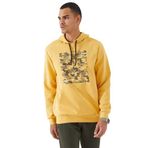 TOMMY LIFE Erkek Kapüşonlu Sweatshirt, Hardal Kamuflaj Desen Baskılı, Standart Kalıp, 2XL