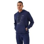 TOMMY LIFE Erkek Kapüşonlu Sweatshirt, Kamuflaj Desen Baskılı, İndigo, 2XL Beden