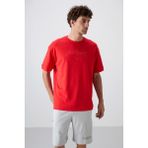 Tommy Life Fiesta Pamuklu Kalın Yumuşak Dokulu Oversize Fit Baskılı Erkek T-Shirt - 88320 - 105 - Kırmızı
