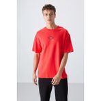 Tommy Life Fiesta Pamuklu Kalın Yumuşak Dokulu Oversize Fit Baskılı Erkek T-Shirt - 88325 - 105 - Kırmızı