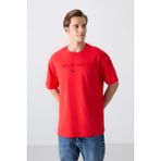 Tommy Life Fiesta Pamuklu Kalın Yumuşak Dokulu Oversize Fit Baskılı Erkek T-Shirt - 88328 - 105 - Kırmızı - 2XL