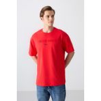Tommy Life Fiesta Pamuklu Kalın Yumuşak Dokulu Oversize Fit Baskılı Erkek T-Shirt - 88328 - 105 - Kırmızı
