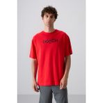 Tommy Life Fiesta Pamuklu Kalın Yumuşak Dokulu Oversize Fit Baskılı Erkek T-Shirt - 88329 - 105 - Kırmızı
