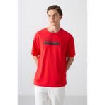 Tommy Life Fiesta Pamuklu Kalın Yumuşak Dokulu Oversize Fit Baskılı Erkek T-Shirt - 88334 - 105 - Kırmızı - 2XL