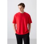 Tommy Life Fiesta Pamuklu Kalın Yumuşak Dokulu Oversize Fit Baskılı Erkek T-Shirt - 88343 - XL - 105 - Kırmızı