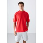 Tommy Life Fiesta Pamuklu Kalın Yüzeyi Dokulu Oversize Fit Basic Erkek T-Shirt - 88335 - 105 - Kırmızı
