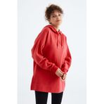 Tommy Life Fiesta Reglan Kol Basic Kapüşonlu Oversize Sweatshirt Tunik - 97242 Kırmızı