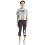 TOMMY LIFE Gri Melanj-Antrasit Yazı Baskılı Oversize Kız Çocuk Crop Tayt Takım