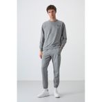 Tommy Life Gri Melanj Casual O Yaka Lastik Paça Pamuklu Erkek Oversize Eşofman Takımı - 85120 GRİ MELANJ