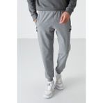 Tommy Life Gri Melanj Fermuar Cepli Standart Kalıp Jogger Erkek Eşofman Alt - 84587 - 2XL - Gb Melanj