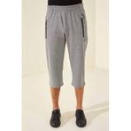 Tommy Life Gri Melanj Fermuar Cepli Standart Kalıp Klasik Paça Erkek Kapri - 83091