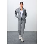 Tommy Life Gri Melanj Kompakt Pamuklu Kalın Pürüzsüz Dokulu Kapüşonlu Oversize Fit Kadın Eşofman Takım - 95343 - XL - Gb Melanj