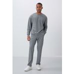 Tommy Life Gri Melanj Kompakt Pamuklu Kalın Pürüzsüz Dokulu O Yaka Comfort Fit Erkek Eşofman Takım -85263