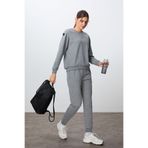 Tommy Life Gri Melanj Kompakt Pamuklu Kalın Pürüzsüz Dokulu O Yaka Oversize Fit Kadın Eşofman Takım - 95341
