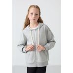 TOMMY LIFE Gri Melanj Pamuklu İçi Tüylü Yumuşak Dokulu Standart Fit Nakışlı Kız Çocuk Sweatshirt - 75149