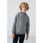 TOMMY LIFE Gri Melanj Pamuklu Kalın İçi Tüylü Standart Fit Baskılı Erkek Çocuk Sweatshirt - 11215