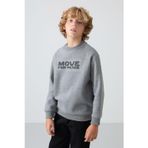 TOMMY LIFE Gri Melanj Pamuklu Kalın İçi Tüylü Standart Fit Baskılı Erkek Çocuk Sweatshirt - 11216