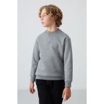 TOMMY LIFE Gri Melanj Pamuklu Kalın İçi Tüylü Standart Fit Nakışlı Erkek Çocuk Sweatshirt - 11232