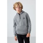 TOMMY LIFE Gri Melanj Pamuklu Kalın İçi Tüylü Standart Fit Nakışlı Erkek Çocuk Sweatshirt - 11244