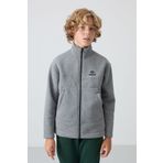 TOMMY LIFE Gri Melanj Pamuklu Kalın İçi Tüylü Standart Fit Nakışlı Erkek Çocuk Sweatshirt - 11245